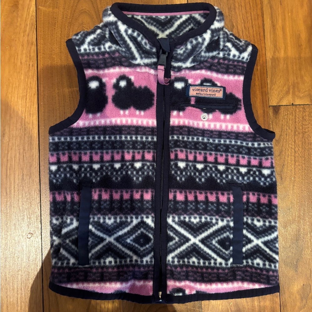 Vineyard Vines Pink Navy White Patterned Fleece Vest